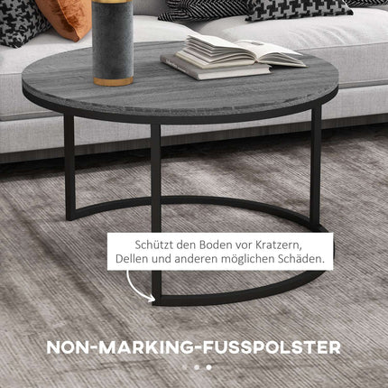 Round nesting coffee table, set of 2, black wood finish