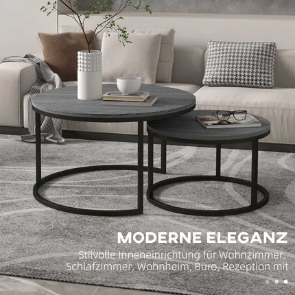 Round nesting coffee table, set of 2, black wood finish