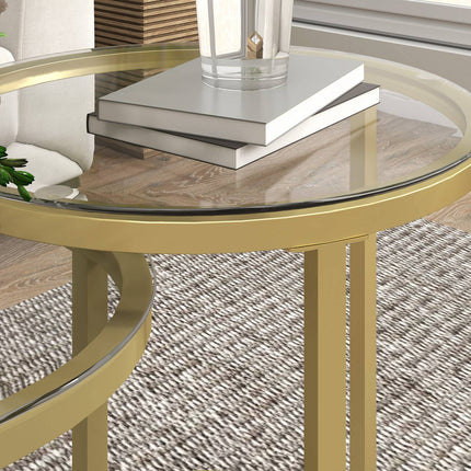 Round coffee table set of 2, stackable steel frame, gold