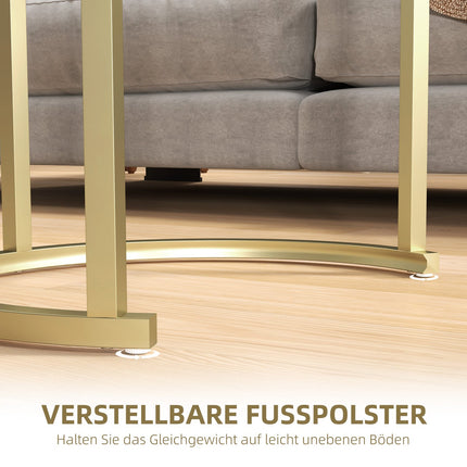 Round coffee table set of 2, stackable steel frame, gold