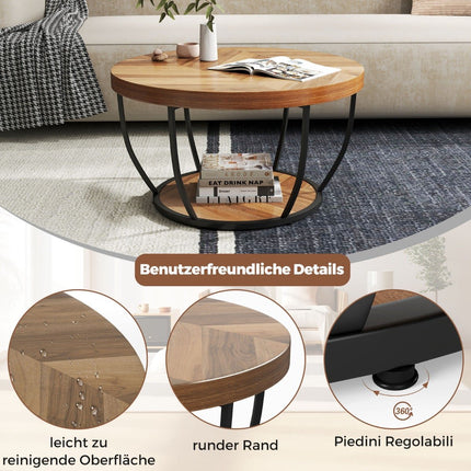Round Coffee Table, Wood & Metal Frame, 2-Tier Design