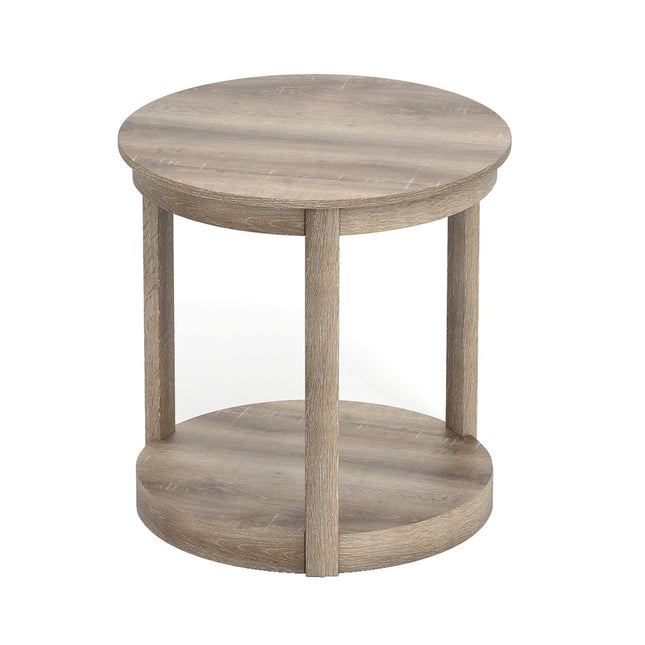 Round Coffee Table with 2-Tier Storage, Rubberwood