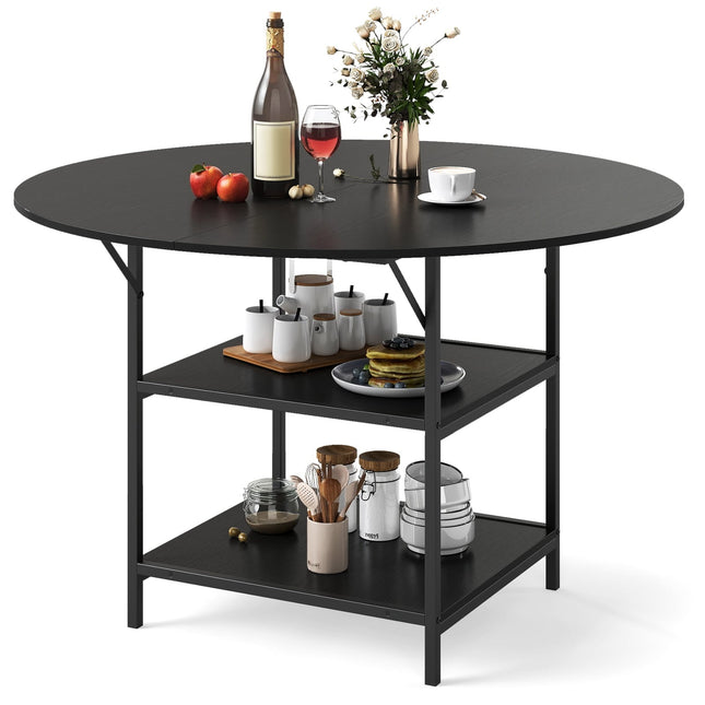 Ronde eettafel, 120 cm, met 2 planken, metalen frame