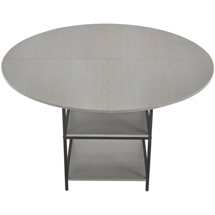 Round Dining Table, 47 Inch, Storage Shelf, Metal Legs, Grey
