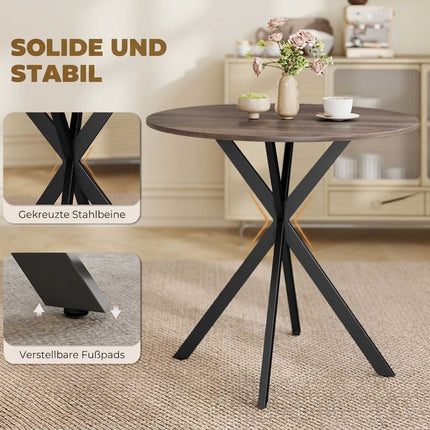 Round Dining Table, 80 cm, Wood Look, Metal Legs, Brown