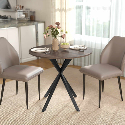 Round Dining Table, 80 cm, Wood Look, Metal Legs, Brown