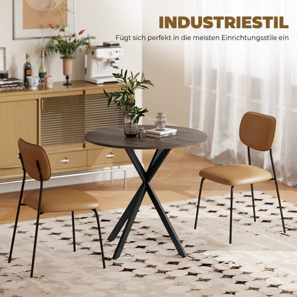 Round Dining Table, 80 cm, Wood Look, Metal Legs, Brown