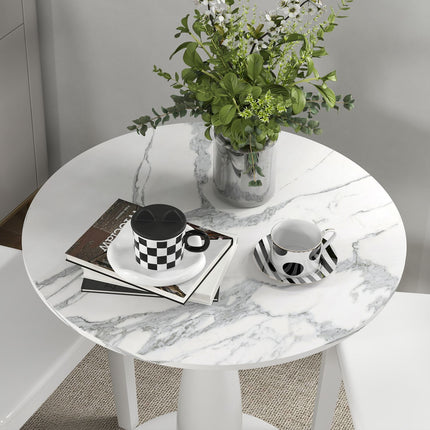 Round Dining Table, White MDF Top, Steel Base, Ø70 cm