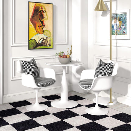 Round Dining Table, White MDF Top, Steel Base, Ø70 cm