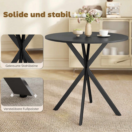 Round Dining Table, Wood Look, 80 cm, Adjustable Feet