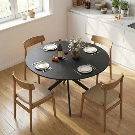 Round Dining Table, Wood-Look Surface, Seats 4, 120 cm
