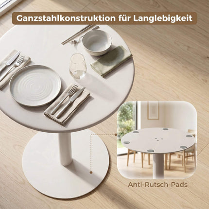 Round Dining Table for 2, Steel Frame, 60x60x72 cm, Beige