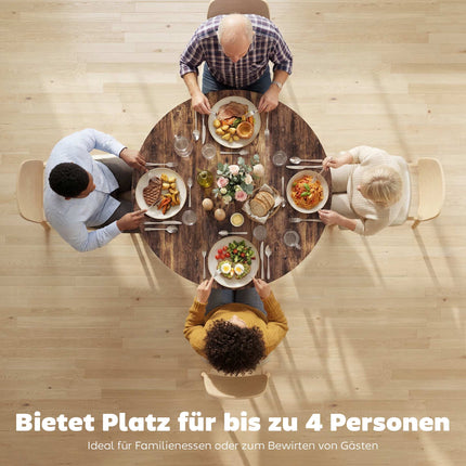 Round Dining Table for 4, 100 cm, Rustic Brown Wood Look