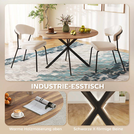 Round Dining Table for 4, Industrial Style, Dark Brown