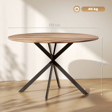 Round Dining Table for 4, Industrial Style, Dark Brown