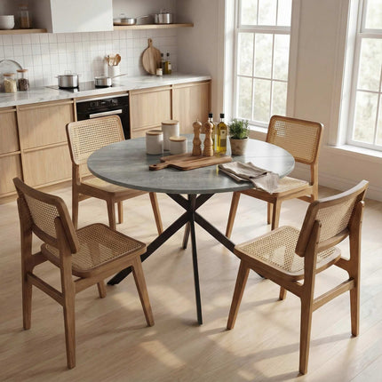 Round Dining Table for 4, Industrial Style, Grey