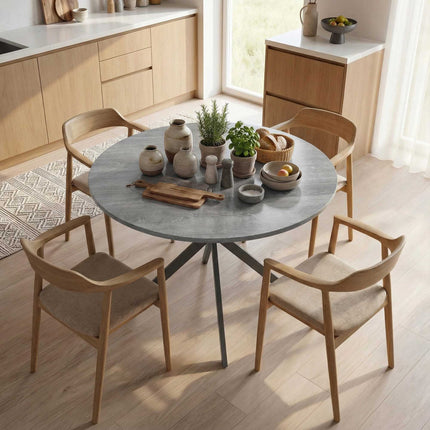 Round Dining Table for 4, Industrial Style, Grey