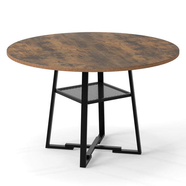 Ronde eettafel met plank, geschikt voor 4-6 personen, rustiek bruin