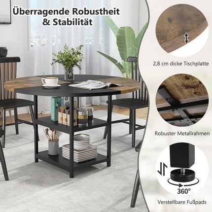 Round Dining Table with Storage, 120cm, Metal Frame