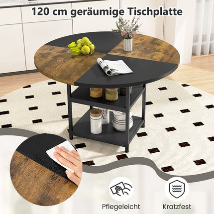 Round Dining Table with Storage, 120cm, Metal Frame