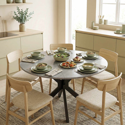 Round Folding Dining Table for 2-6, Cement Grey MDF