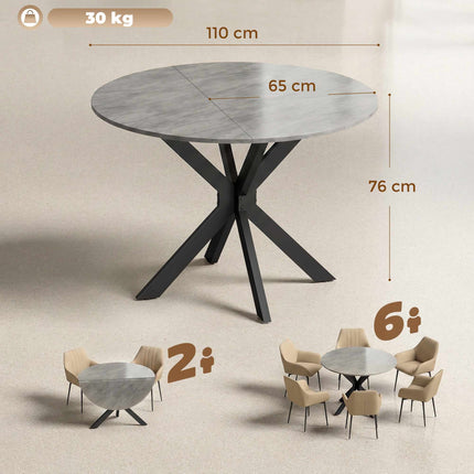 Round Folding Dining Table for 2-6, Cement Grey MDF