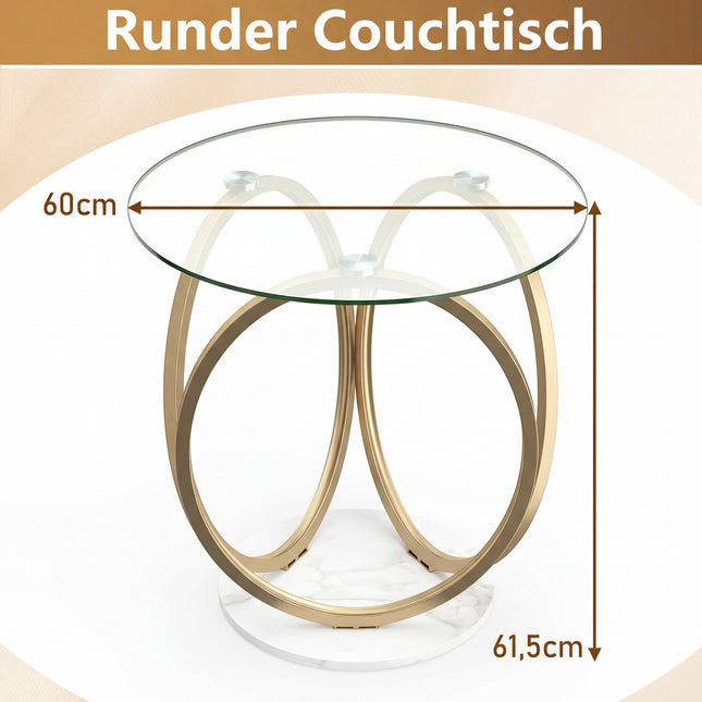Round Glass Coffee Table with Gold Metal Frame