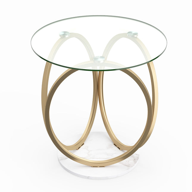 Round Glass Coffee Table with Gold Metal Frame