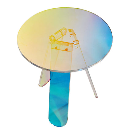 Round Iridescent Acrylic Side Table, 17.7 In