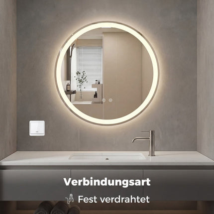 Round LED Bathroom Mirror, Adjustable Brightness, Ø80 cm