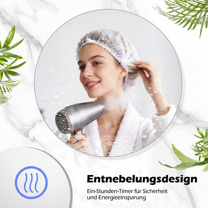 Round LED Bathroom Mirror with Anti-Fog, Adjustable Light
