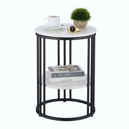 Round Marble Look Side Table with 2 Levels