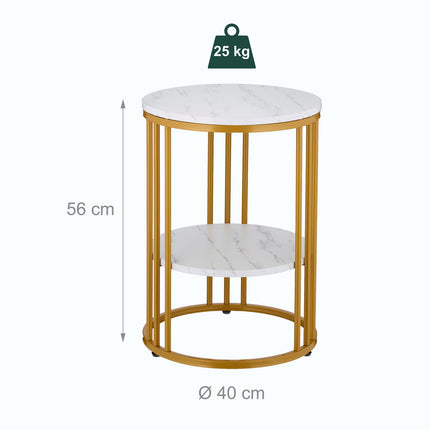 Round Marble Look Side Table with 2 Levels