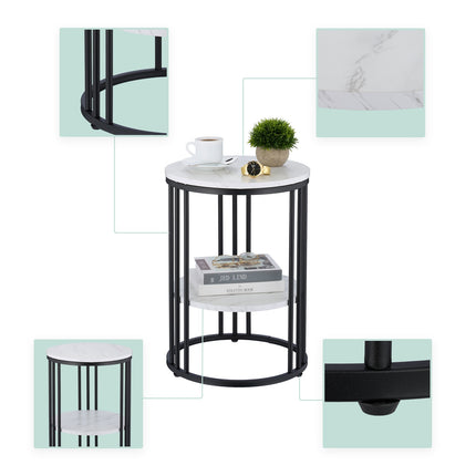 Round Marble Look Side Table with 2 Levels
