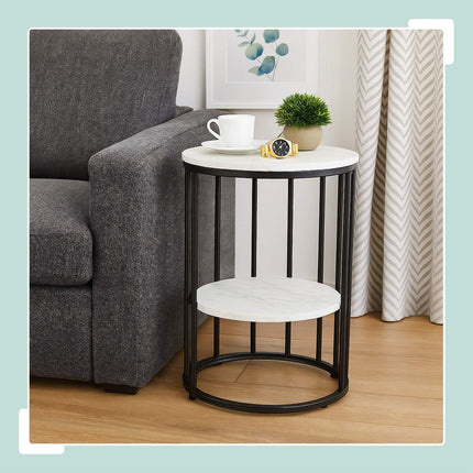 Round Marble Look Side Table with 2 Levels