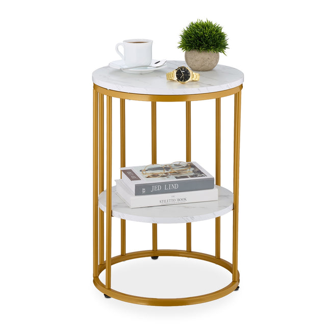 Round Marble Look Side Table with 2 Levels