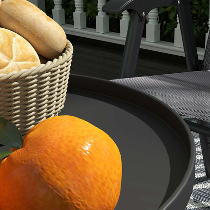Round Metal Balcony Table, Two-Tier Design, Black