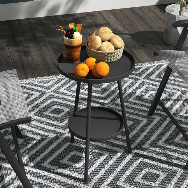 Round Metal Balcony Table, Two-Tier Design, Black