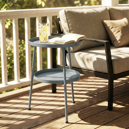 Round Metal Outdoor Side Table, 36 cm, Dark Grey