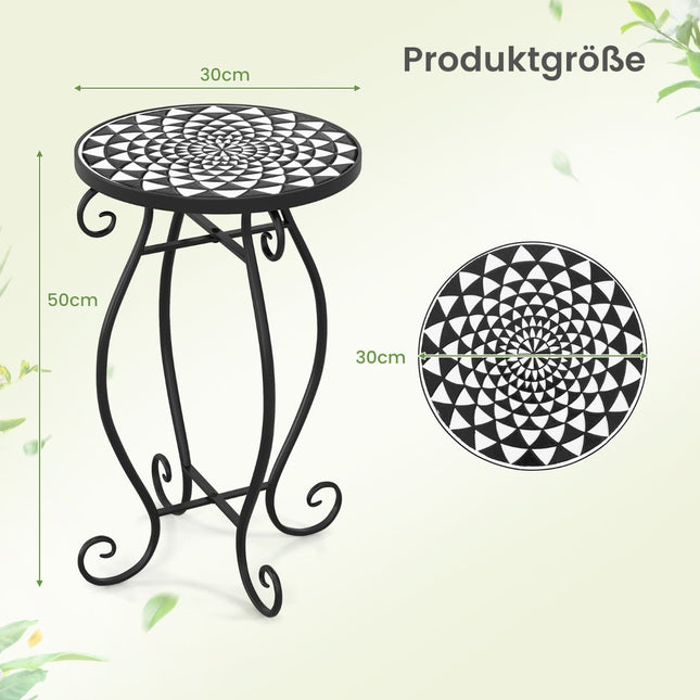 Round Mosaic Side Table, Metal & Ceramic, 30x50 cm