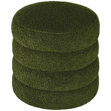 Round Ottoman, Teddy Fleece, 120kg Capacity, Green