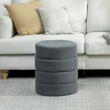 Round Ottoman, Teddy Fleece, Dark Grey, 120kg Capacity