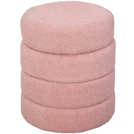 Round Ottoman, Teddy Fleece, Pink, 120kg Capacity, 40x45 cm