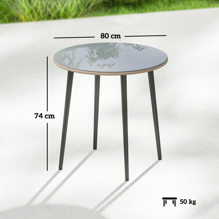 Round Outdoor Dining Table, 80 cm, Glass & Rattan