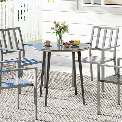 Round Outdoor Dining Table, 80 cm, Glass & Rattan