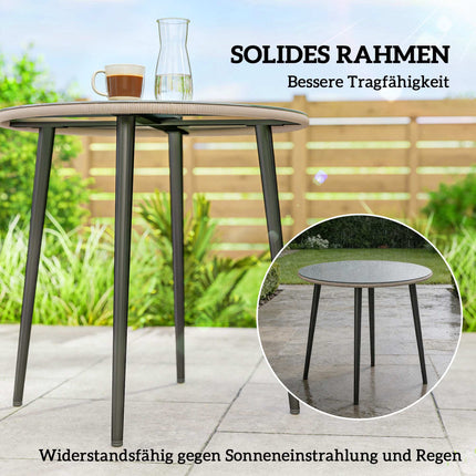 Round Outdoor Dining Table, 80 cm, Glass & Rattan