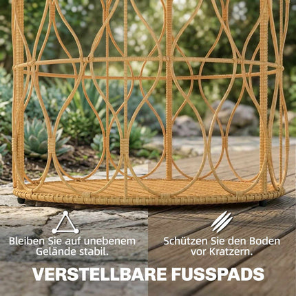 Round Outdoor Side Table, Acacia Wood Top, Rattan Look