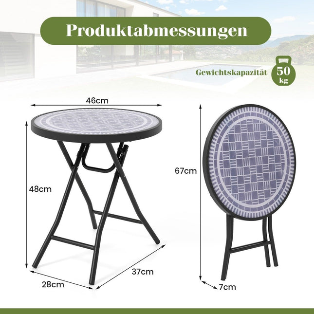 Round Patio Coffee Table with Tempered Glass Top &amp; Metal Frame Folding Side Table Gray