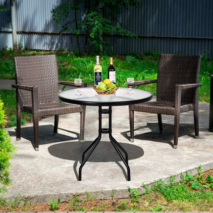 Round Patio Table 70cm, Tempered Glass, Umbrella Hole