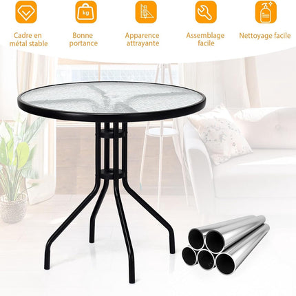 Round Patio Table 70cm, Tempered Glass, Umbrella Hole